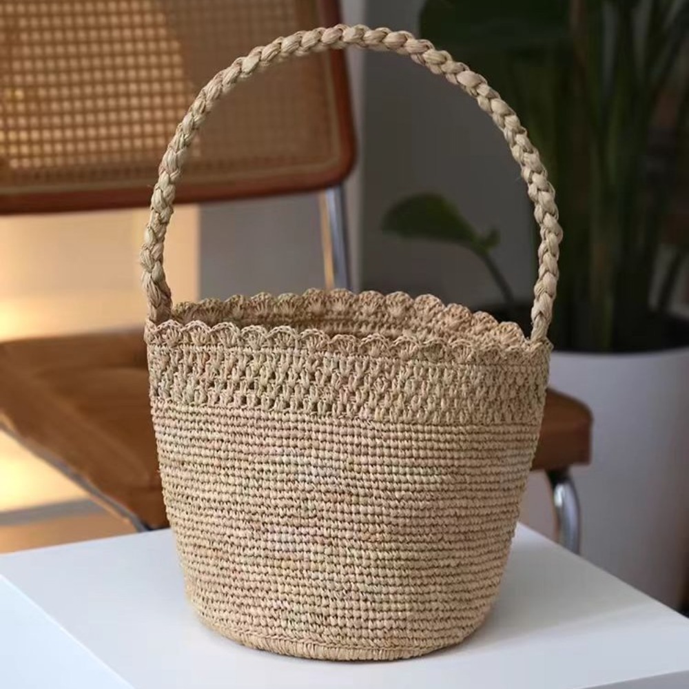 Crochet Bag Raffia - Handmade โครเชต์ฟางกระเป๋า Bohemian Raffia ผู้หญิงกระเป๋าถือกระเป๋าชายหาดฤดูร้อนวันหยุดทอกระเป๋าสะพายสําหรับสตรี