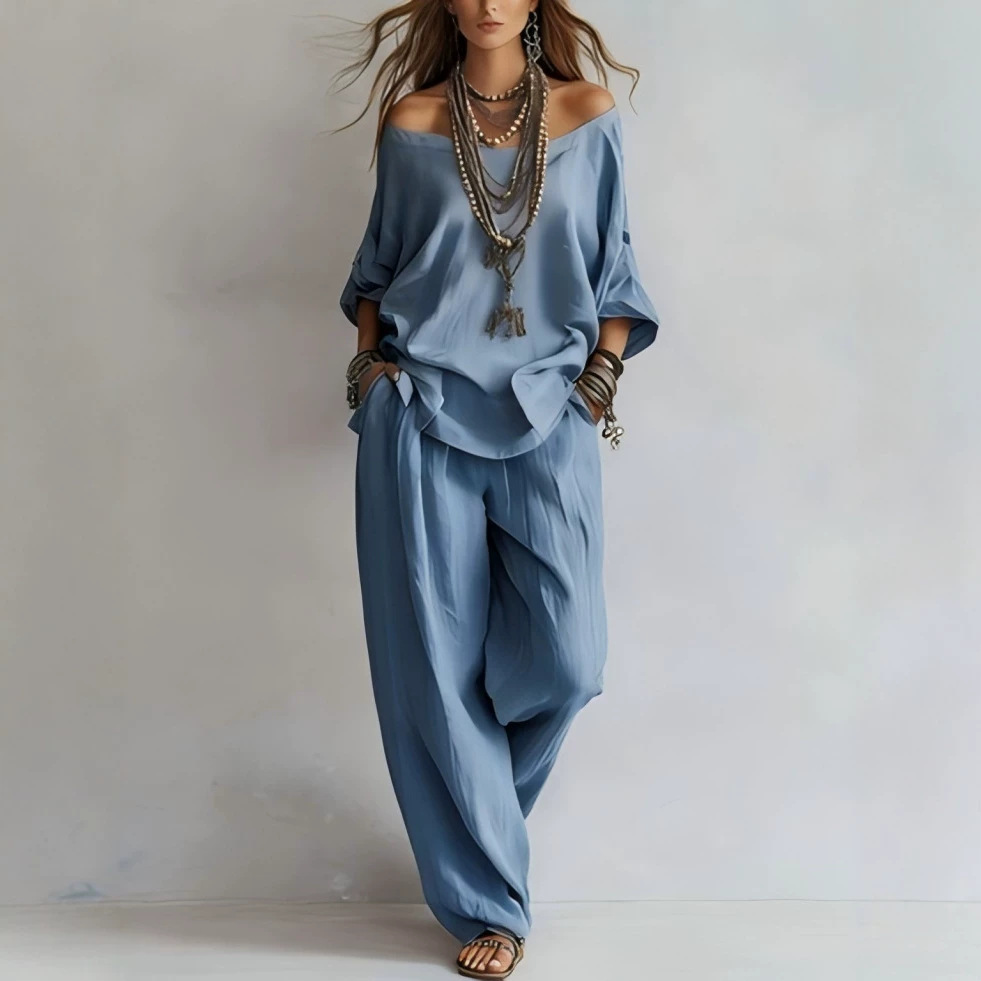 ชุดเสื้อผ้าลำลองผ้าลินินแขนสาม - Linen Pant Wide บทวิจารณ์และราคา