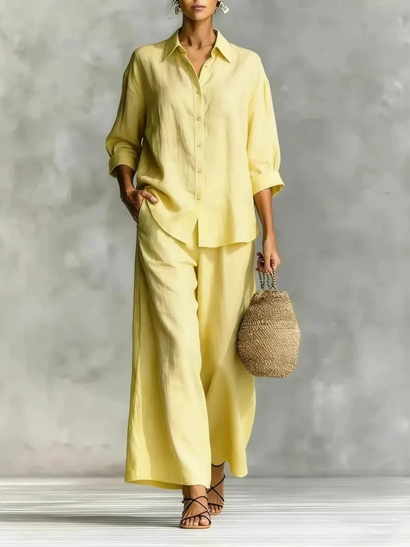 ชุดลำลองเสื้อแขน 7 ส่วนและกางเ - Linen Pant Wide บทวิจารณ์และราคา