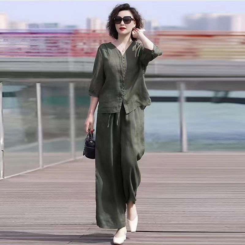 เซ็ต2ชิ้นคอตตอนและผ้าลินินของผ - Linen Pant Wide บทวิจารณ์และราคา